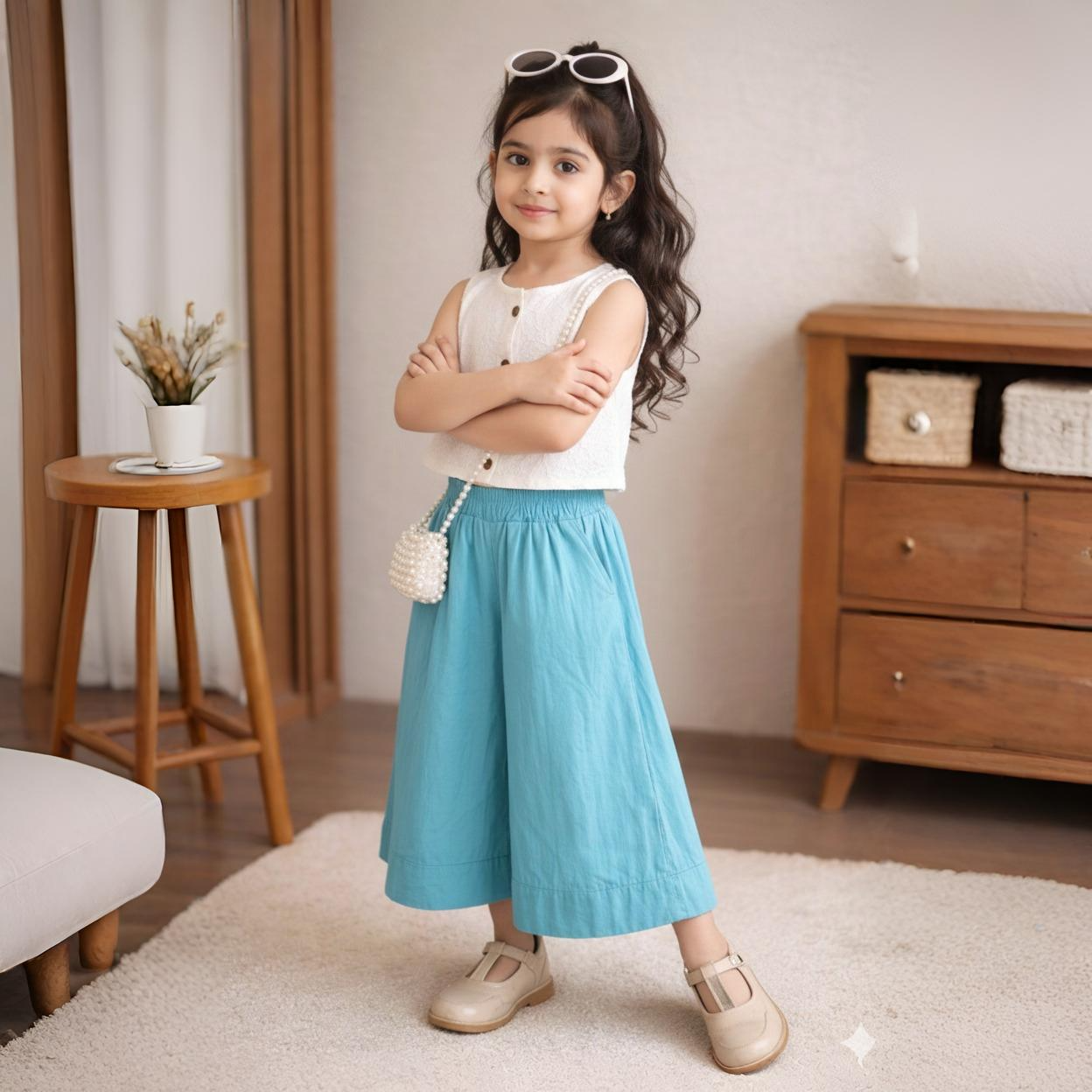 Eboo Girls Sleeveless Suit Summer Girls Vest Trousers Two Piece Suit