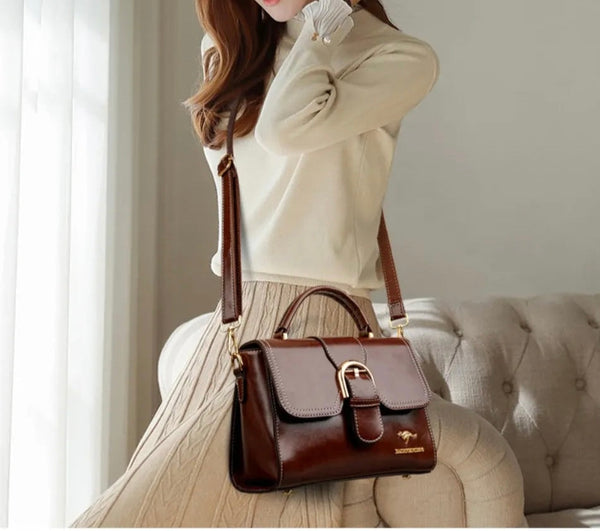Eboo Elegant Brown Leather Handbag for Women | Premium Crossbody & Top Handle Bag