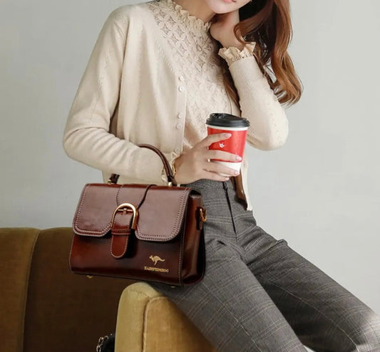 Eboo Elegant Brown Leather Handbag for Women | Premium Crossbody & Top Handle Bag