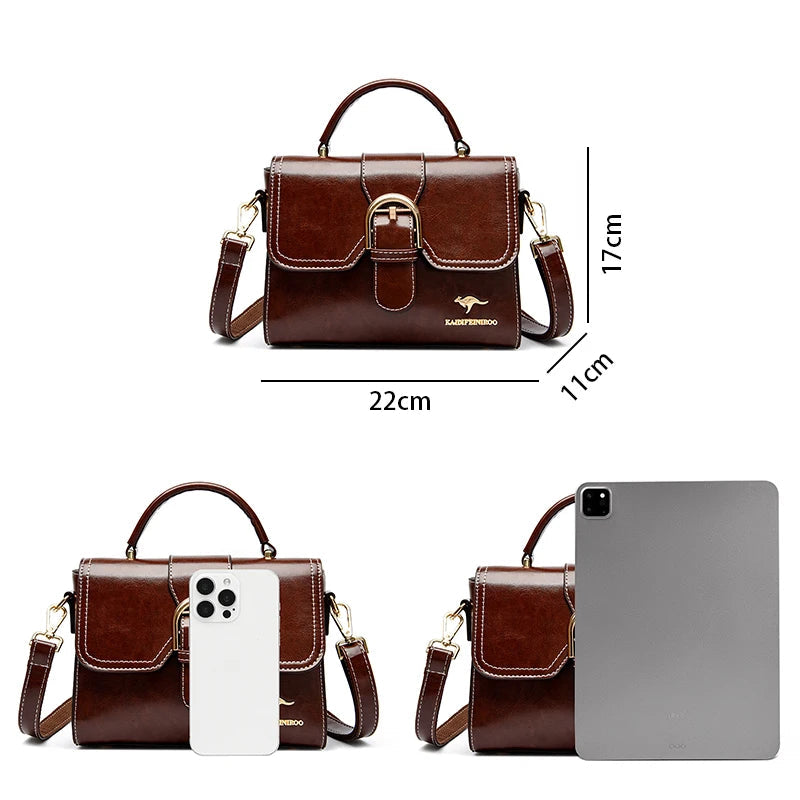Eboo Elegant Brown Leather Handbag for Women | Premium Crossbody & Top Handle Bag