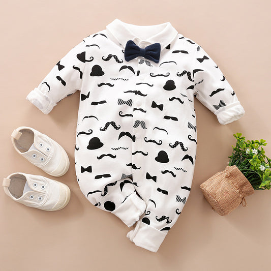 Eboo Baby Boy Casual Cute Bow Tie Cotton Onesie With Mustache Print For Summer Holiday Party