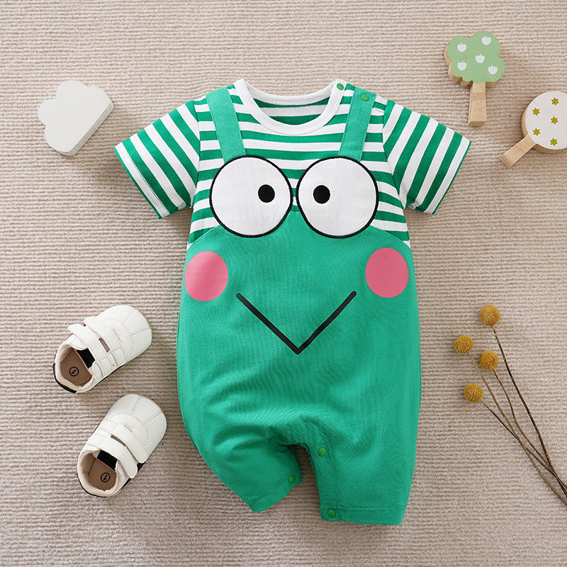 Eboo Green and white Baby Boys Girls Cute Frog Print Cotton Romper Comfortable Soft Short Sleeve Jumpsuit