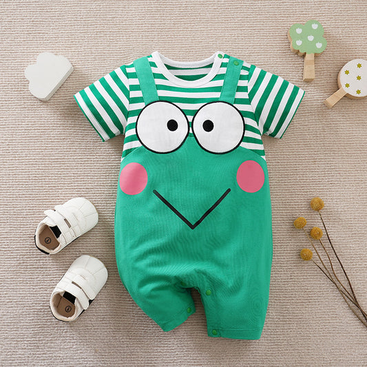 Eboo Green and white Baby Boys Girls Cute Frog Print Cotton Romper Comfortable Soft Short Sleeve Jumpsuit