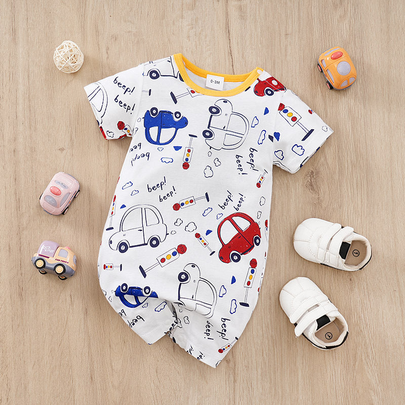 Eboo Newborn Short Sleeve Cotton Romper Cute Cartoon Comfortable Soft Boys Girls Baby Clothes