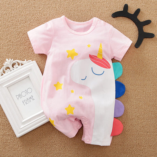 Cute Cartoon Unicorn 3D Printed Cotton Romper Newborn Clothe Comfortable Soft Short Sleeve Baby Boys Girls