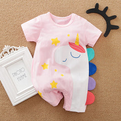 Cute Cartoon Unicorn 3D Printed Cotton Romper Newborn Clothe Comfortable Soft Short Sleeve Baby Boys Girls