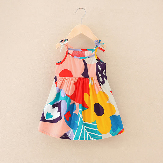 Eboo Sleeveless Cotton Frock with Big Flowers and Leaves - Premium Comfort Wear