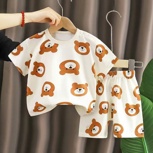 Eboo Boys Bear Printed Round Neck Pure Cotton T-Shirt With Shorts