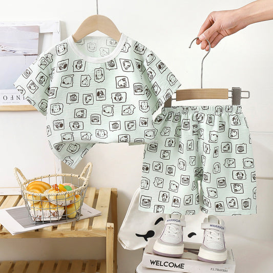 Eboo Baby Clothes, Summer T-Shirt, Half Pants, Top and Bottom Set, Breathable, Round Neck