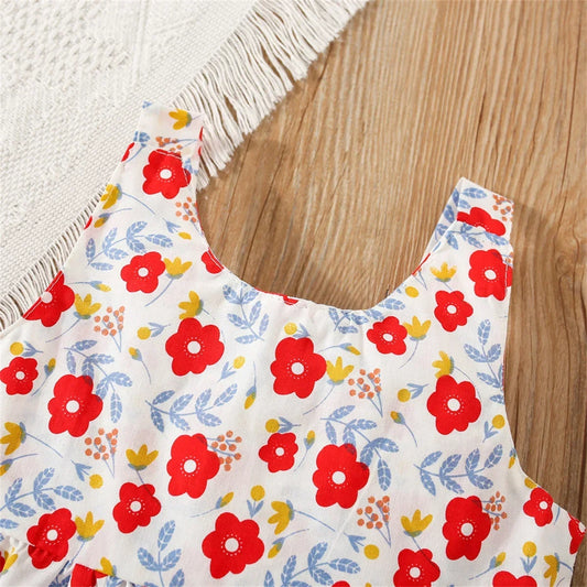 Eboo Baby Girl Summer Flower Printed Bowknot Dress (RED)