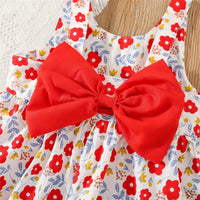 Eboo Baby Girl Summer Flower Printed Bowknot Dress (RED)