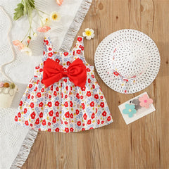 Eboo Baby Girl Summer Flower Printed Bowknot Dress (RED)