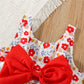 Eboo Baby Girl Summer Flower Printed Bowknot Dress (RED)