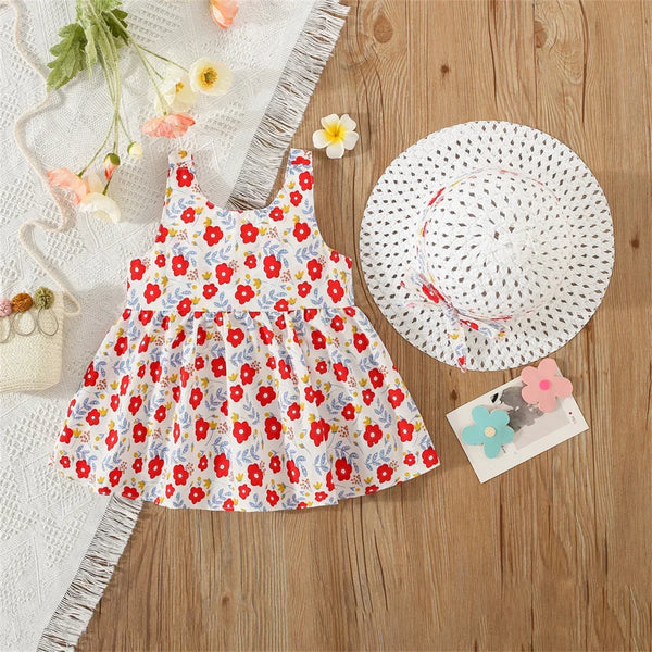 Eboo Baby Girl Summer Flower Printed Bowknot Dress (RED)