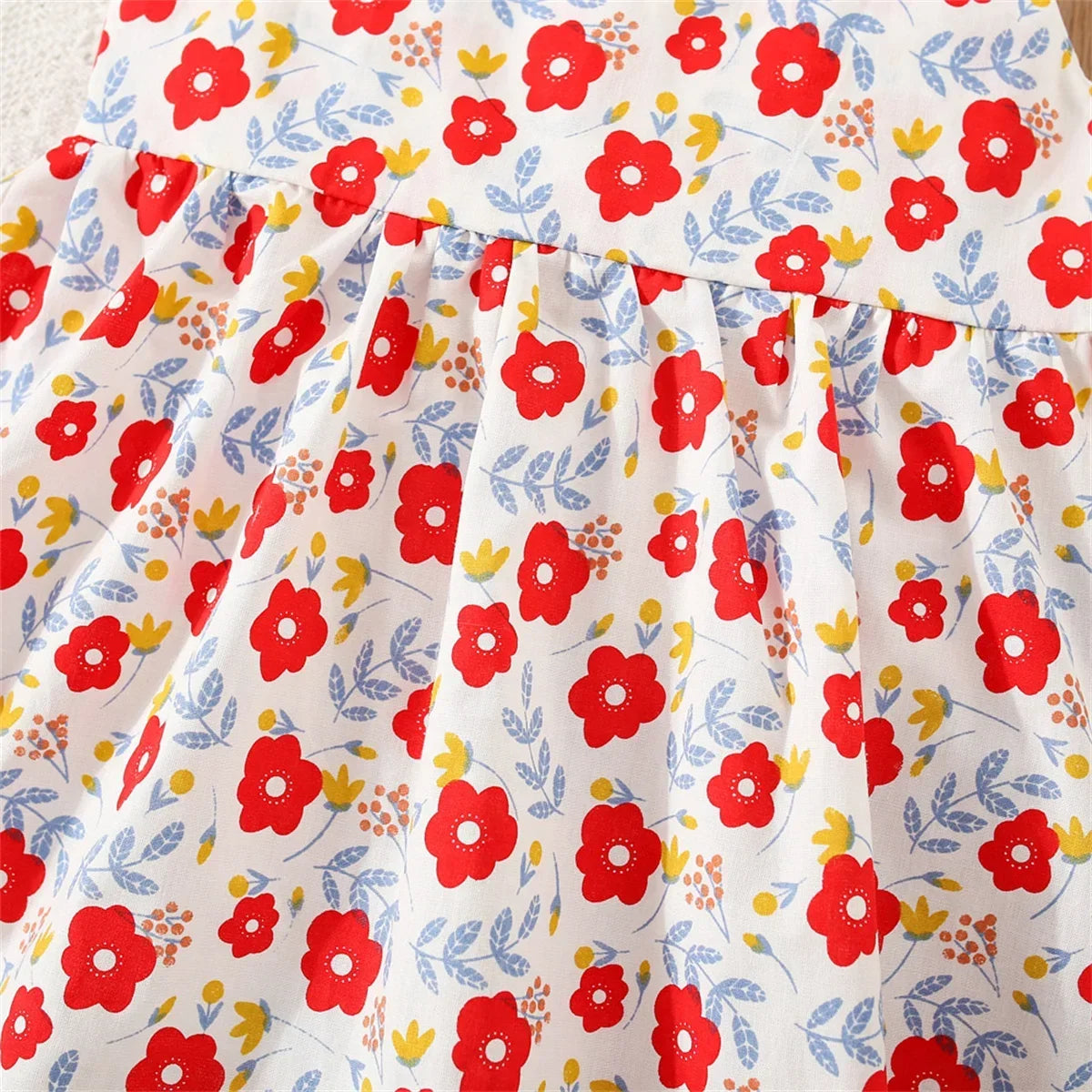 Eboo Baby Girl Summer Flower Printed Bowknot Dress (RED)