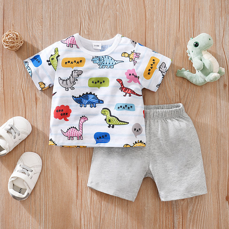 Eboo Baby Boys Shorts Set Dinosaur Print Short Sleeve Shirt with Shorts Summer Set 2 PCS