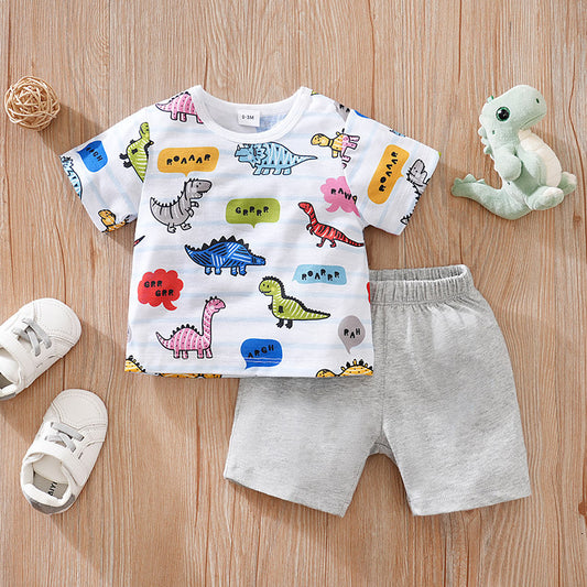 Eboo Baby Boys Shorts Set Dinosaur Print Short Sleeve Shirt with Shorts Summer Set 2 PCS