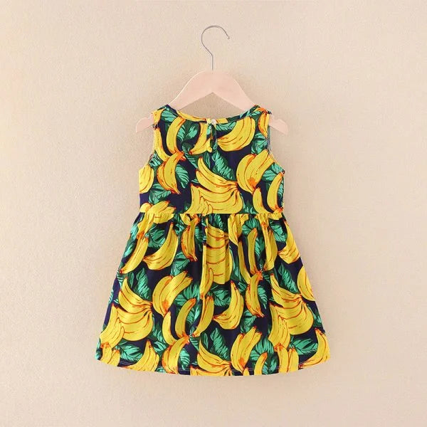 Eboo Banana Print Sleeveless Dress for Baby Girls