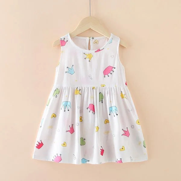 Eboo White Baby Girl Sundress with Crown Print