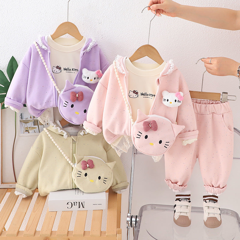 Eboo Girls Embroidered Sweatshirt With T-Shirt, Pants & Bag Sets