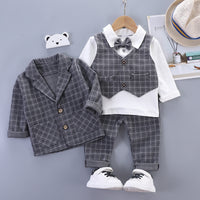 Eboo Baby Boy Plaid Formal Suit Set – 4-Piece Gentleman Outfit With Bowtie