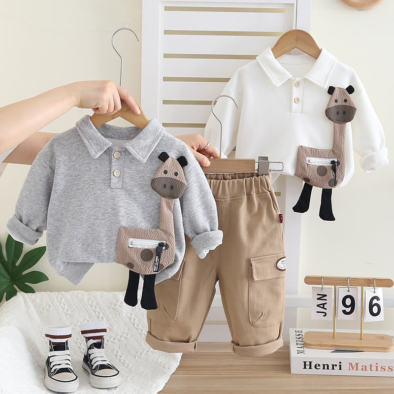 Eboo kids fashion set giraffe print stand collar 2pcs Set