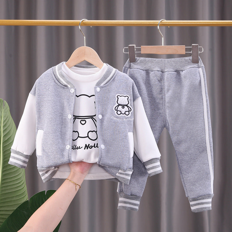 Eboo Grey Teddy Bear Print Kids 2-Piece Tracksuit Set – Jacket & Joggers