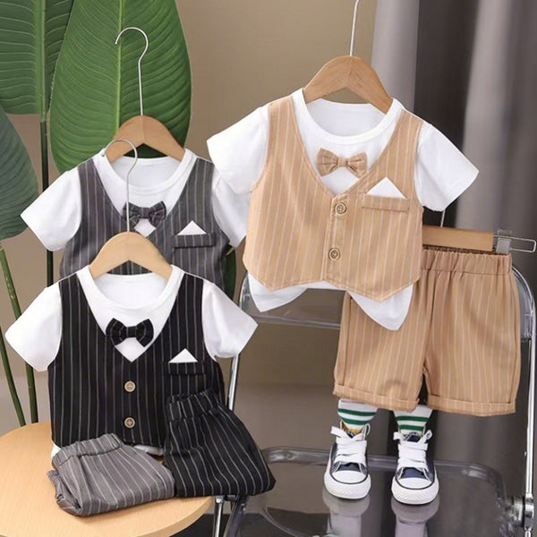 Eboo Stylish Boys’ Pinstripe Vest & Shorts Set – 3-Piece Formal Look