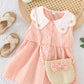 Eboo Cute Sleeveless Heart Print Dress+Bag Set (ORANGE).