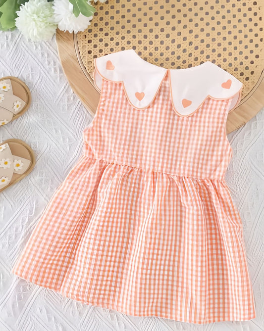 Eboo Cute Sleeveless Heart Print Dress+Bag Set (ORANGE).