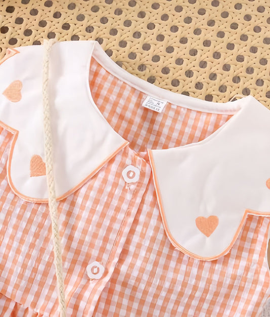 Eboo Cute Sleeveless Heart Print Dress+Bag Set (ORANGE).