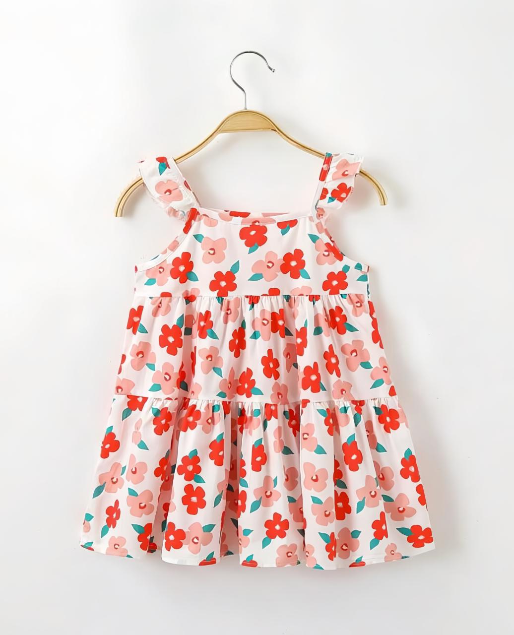 Eboo Young Girl Floral Print Ruffle Hem Dress