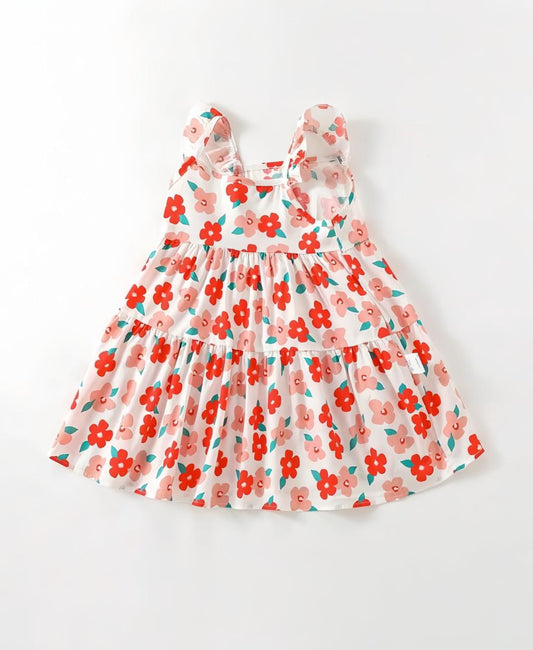 Eboo Young Girl Floral Print Ruffle Hem Dress