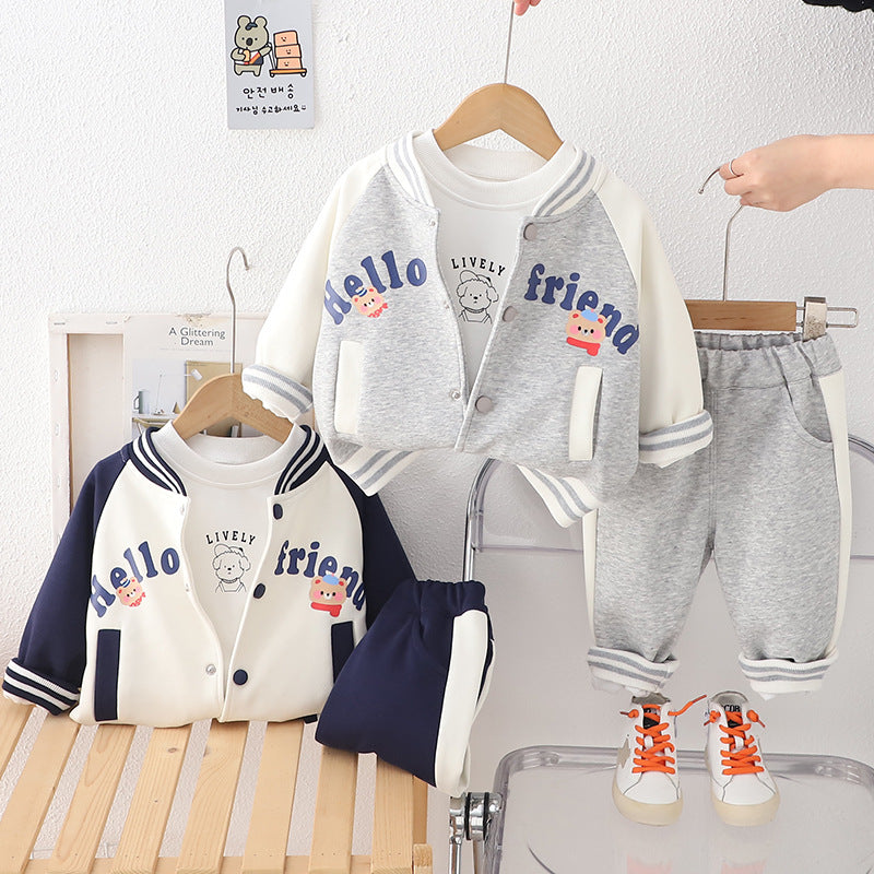 Eboo 3-Piece Varsity Jacket Set - Snap-Button Coat & Graphic Tee