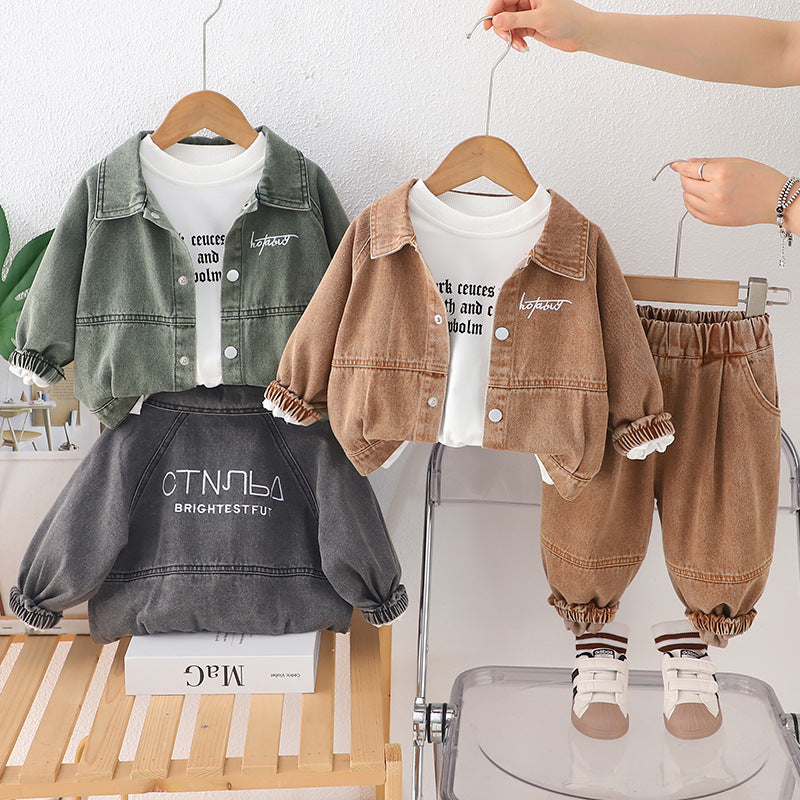 Eboo Boys Light Wash Shirt With T-Shirt And Denim Trouser Sets