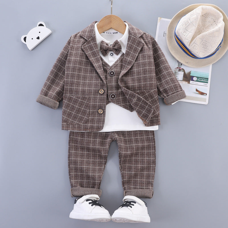 Eboo Baby Boy Plaid Formal Suit Set – 4-Piece Gentleman Outfit With Bowtie