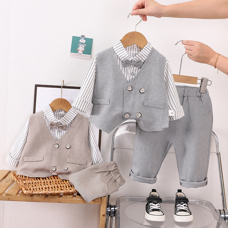 Eboo Boys Waistcoat with Striped Shirt and Trousers Set