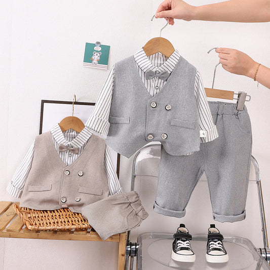 Eboo Boys Waistcoat with Striped Shirt and Trousers Set