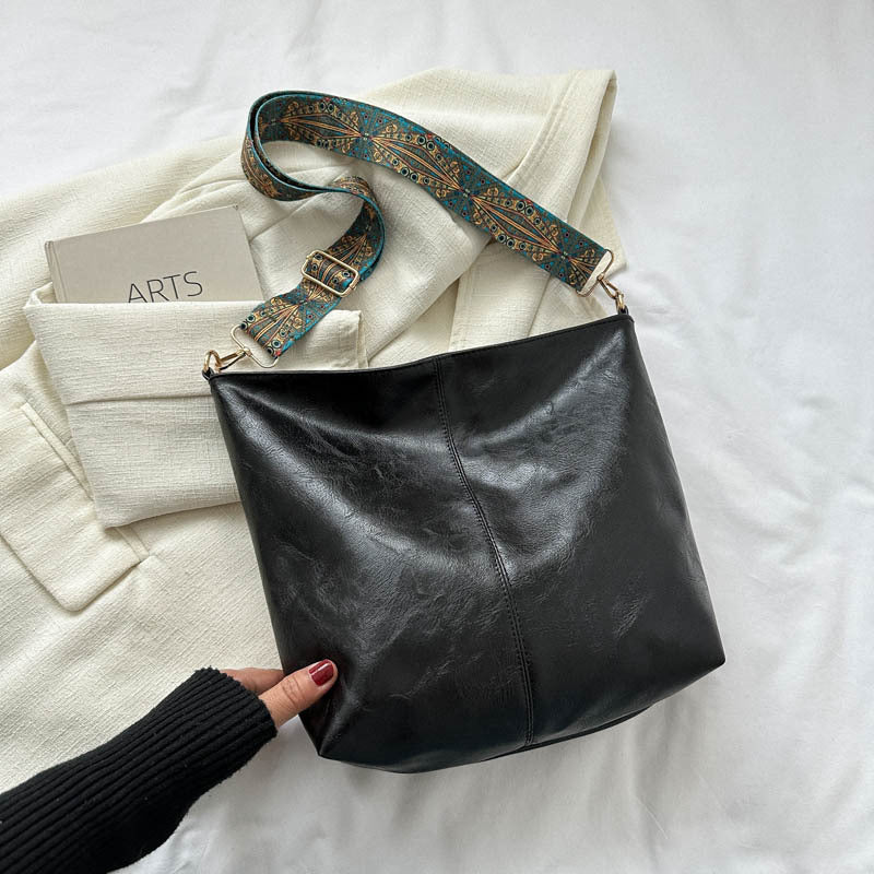 Eboo Wide Strap Shoulder Bag for Women Crossbody Bags Large Capacity Retro PU Leather Handbag for Shopping Travel