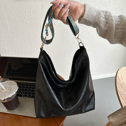 Eboo Wide Strap Shoulder Bag for Women Crossbody Bags Large Capacity Retro PU Leather Handbag for Shopping Travel