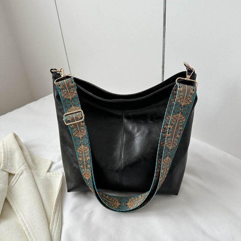 Eboo Wide Strap Shoulder Bag for Women Crossbody Bags Large Capacity Retro PU Leather Handbag for Shopping Travel
