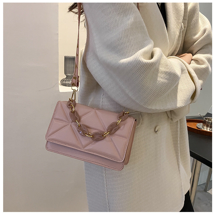 Elegant Embossed Chain Shoulder Bag – Small Square Flap Crossbody for Casual & Travel Use