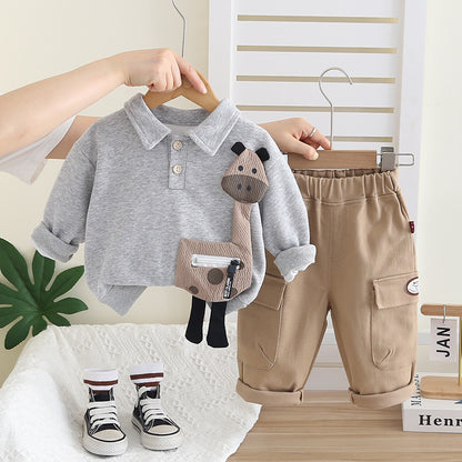 Eboo kids fashion set giraffe print stand collar 2pcs Set