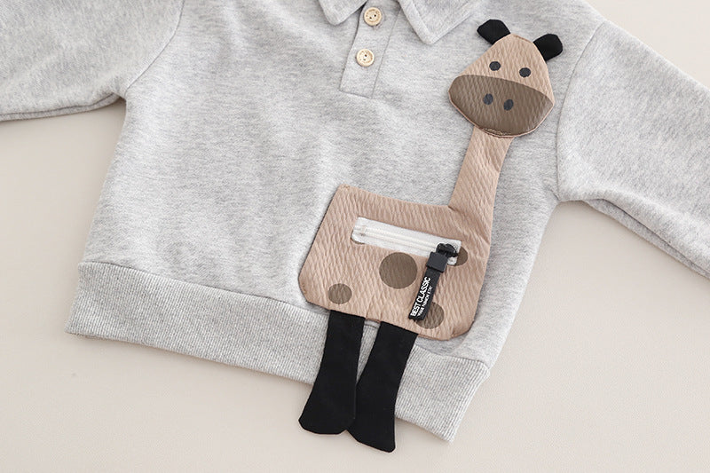 Eboo kids fashion set giraffe print stand collar 2pcs Set
