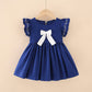 Eboo 100% soft cotton Kids dress Ruffle Ribbon Blue Cute Summer clothes