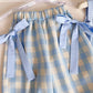 Eboo Summer Girls Suit New Blue Plaid Top with Bow Wide Leg Pants and Backpack Three-piece Set