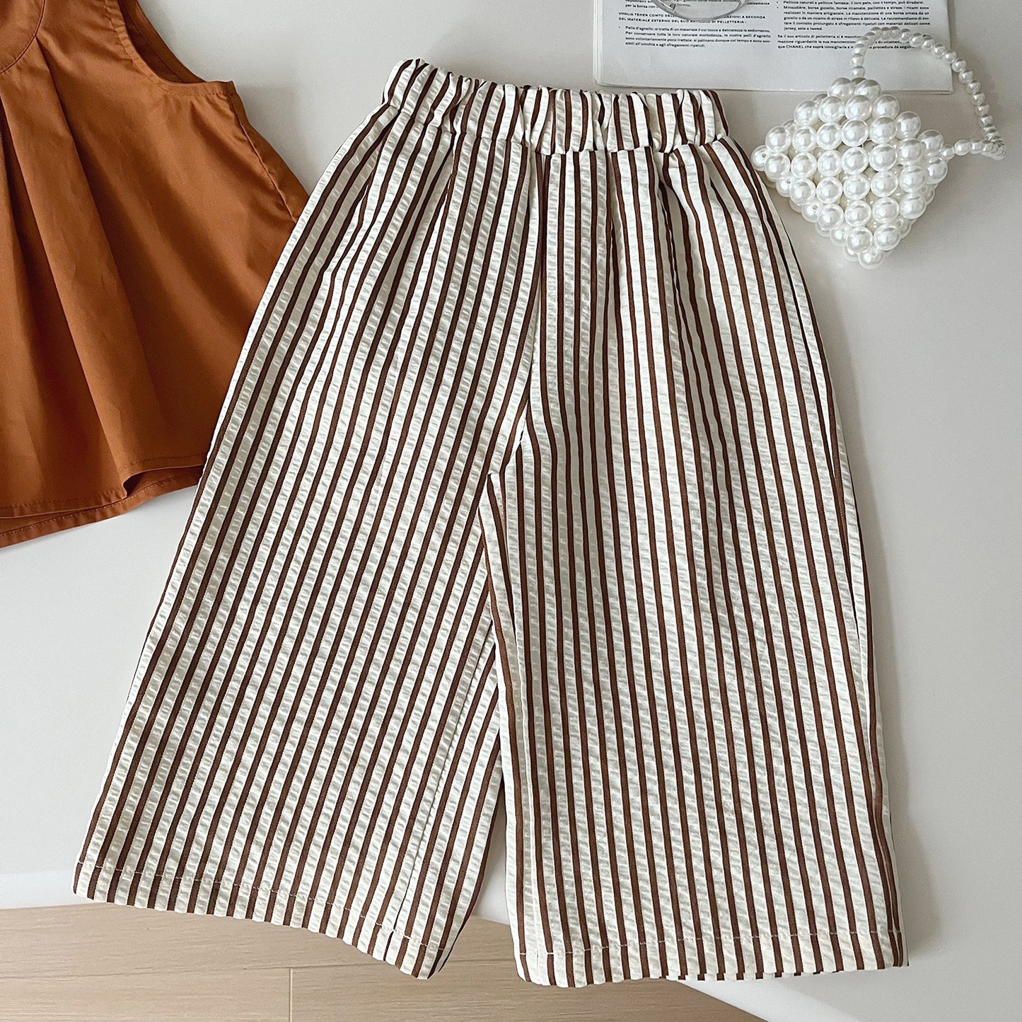 Eboo Bear Leader Vest+Striped Wide Leg Pants Summer Two-piece Set