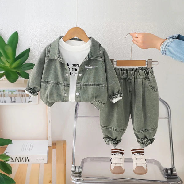 Eboo Boys Light Wash Shirt With T-Shirt And Denim Trouser Sets