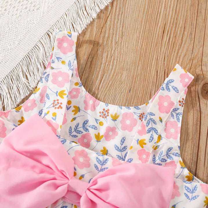 Eboo Baby Girl Summer Flower Printed Bowknot Dress (PINK).