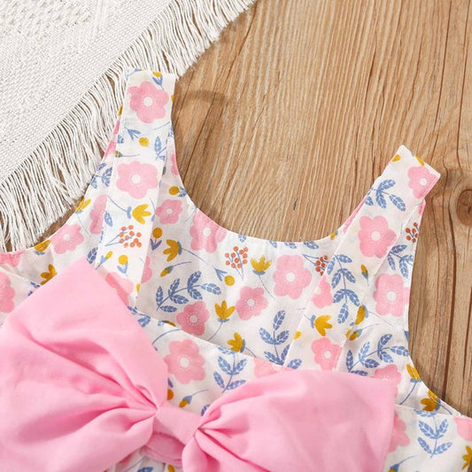 Eboo Baby Girl Summer Flower Printed Bowknot Dress (PINK).